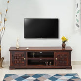 ONIJA Solid Sheesham Wood 2 Door & 2 Shelf Storage TV Cabinet for Living Room | TV Stand Table with Niwar Design